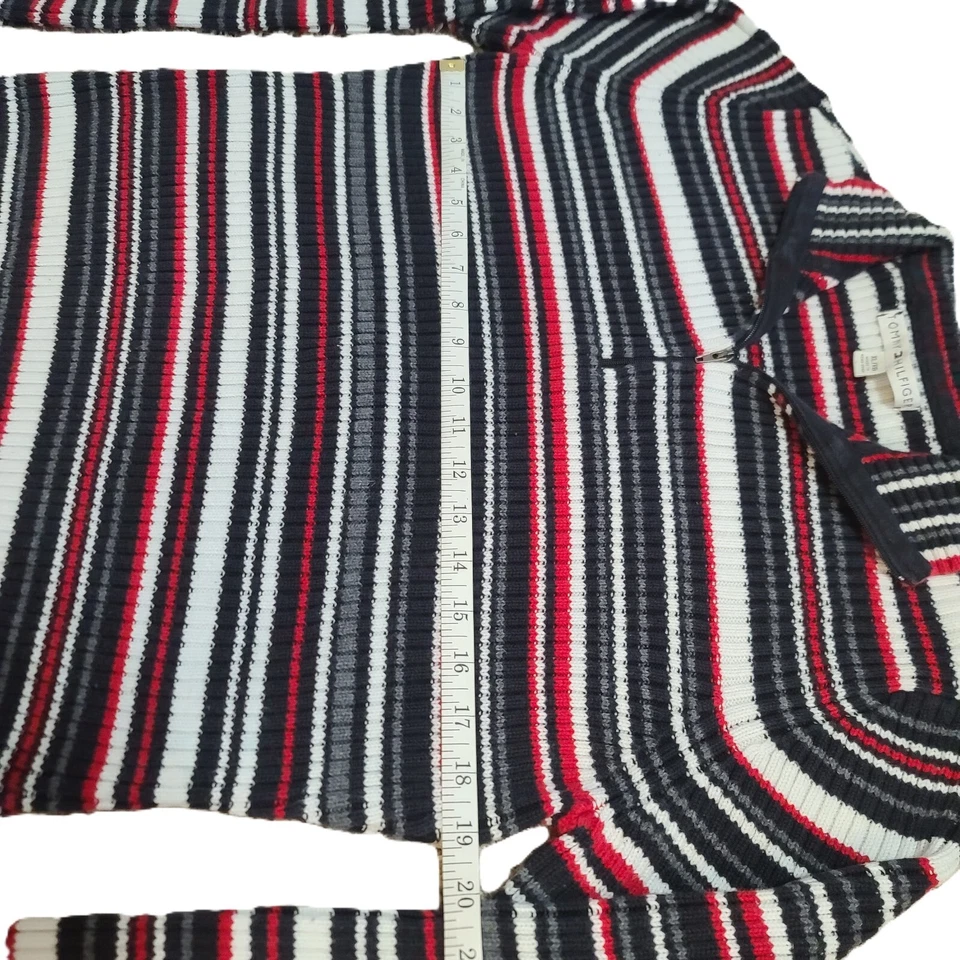复古 Tommy Hilfiger 条纹 1/4 拉链毛衣女式 XL 罗纹针织 Y2K 90 年代 — 第 4/4 张图片