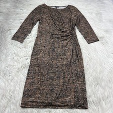 Talbots Women's MP Petite Printed Jersey Midi Dress Draped 3/4 Sleeves