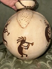 Kokopelli Dancer Art Round Vase Hand Crafted & Painted in Mexico 10.5” T X 9” D