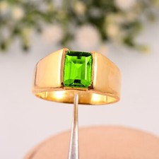 Gemstone Ring Peridot 14K Solid Yellow Gold Ring Handmade Natural Men's Gold.