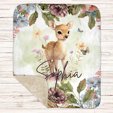 Personalized Baby Fleece Blanket With Name, Custom Deer Newborn Sherpa
