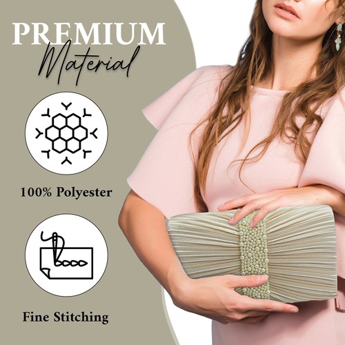 Damen Satin Plissee Clutch Tasche | Elegante Hochzeit & Abend Handtasche | Damen Party - Bild 20 von 51