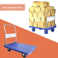 Hand Push Cart Dolly Flatbed Platform Truck w/ Wheels Home Warehouse Garage Tool