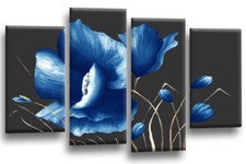 Floral Wall Art Blue Living Room Bedroom Framed Canvas Picture Ready to Hang
