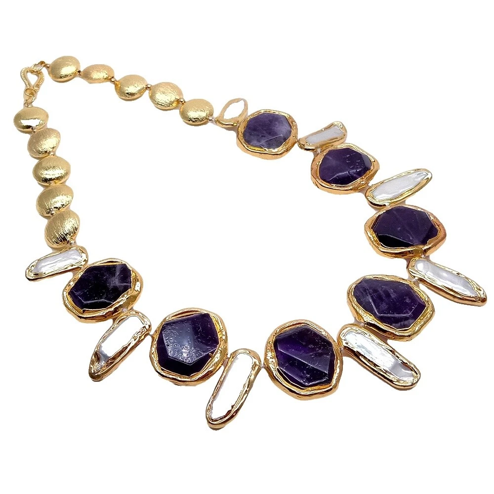 Chapado en oro Amarillo de cobre Amatista Collares y colgantes De moda