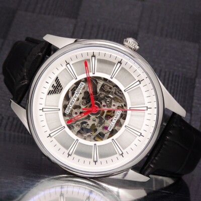 EMPORIO ARMANI Herrenuhr Automatik Zifferblatt Skelett Silber 390,00  Neu