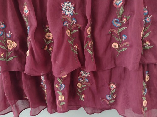 ZARA Womens Tiered Embroidered Dress Floral Mini Babydoll Burgundy Size XS Girly - Picture 6 of 12