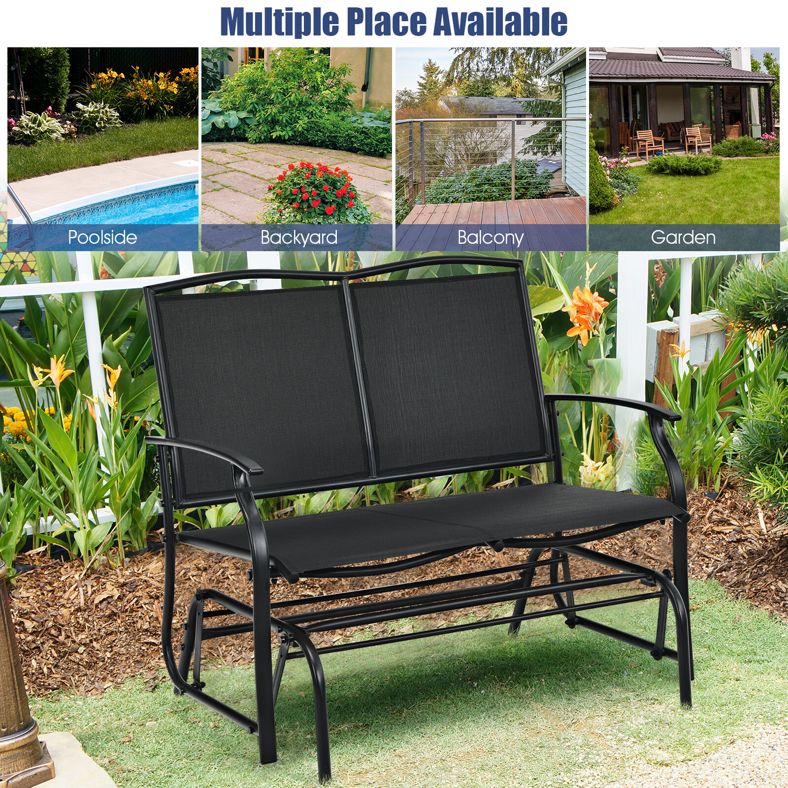 Costway Patio Glider Rocking Bench Double 2 Person Chair Loveseat Garden Black