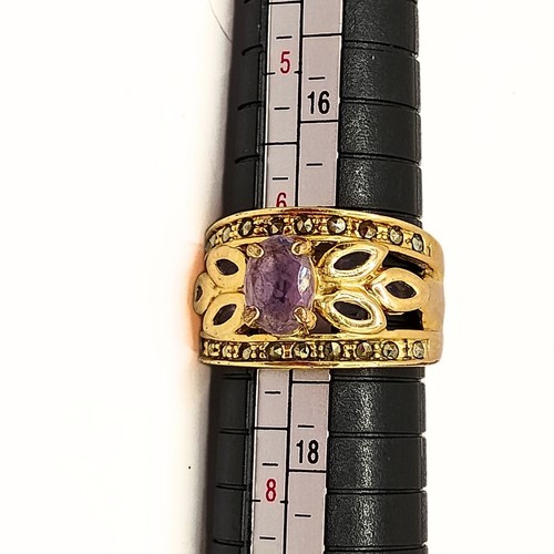 Vintage Gold Plated Amethyst Ring Women 6.5 Intricate Filigree Floral Wide Band - Picture 7 of 7