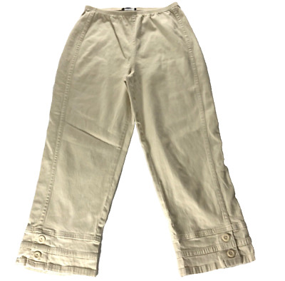 Denim & Co Womens Capri Pullon Pants Size S Beige Stretch Button-Cuff NWOT