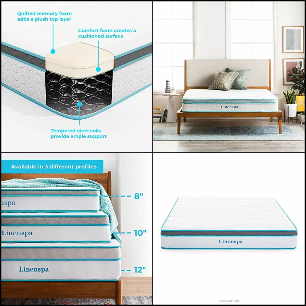 Linenspa 8 Inch Memory Foam Innerspring Hybrid Medium Firm Feel Twin Mattress