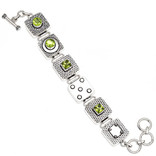 Peridot Quartz Gemstone Handmade Style Jewelry Bracelet 7-8''