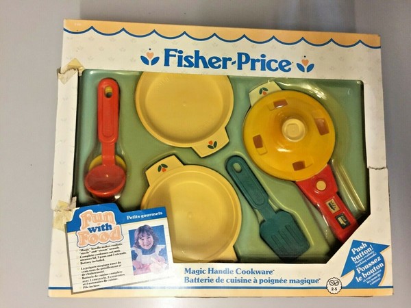 BATERIA DE COCINA FISHER PRICE FUN WITH FOOD MAGIC HANDLE COOKWARE. AÑO 1989