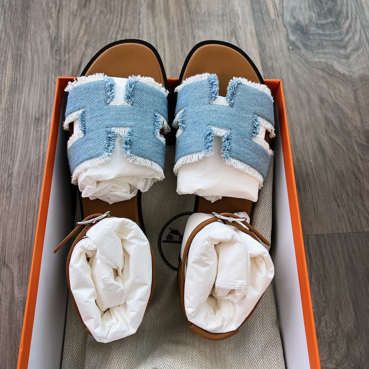 ☆BRAND NEW☆ HERMES Canvas Denim Santorini Sandals/ 37.5 | eBay