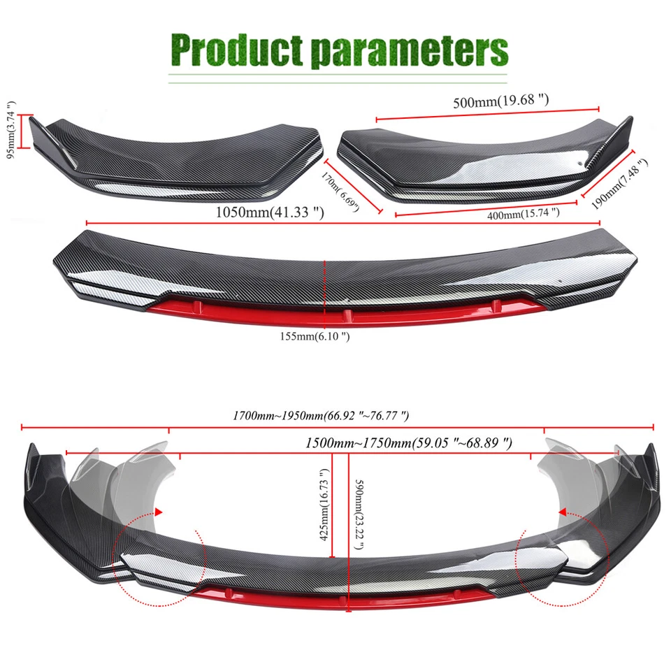 For Subaru Crosstrek Carbon Style Red Front Bumper Lip Spoiler Splitter Boby Kit Foto 3 de 4