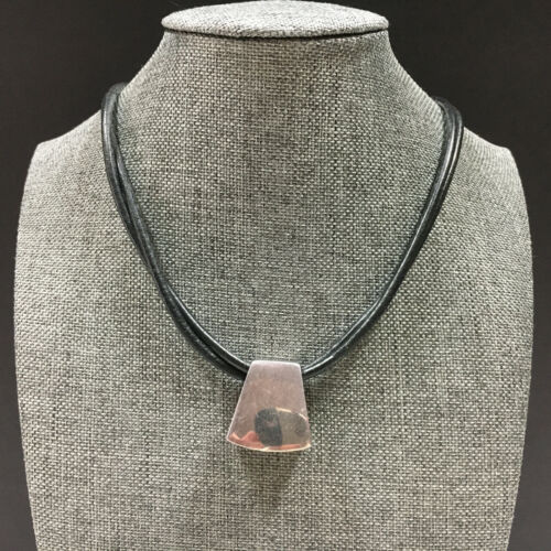 CHICO'S Silver Triangle Slider PENDANT Necklace ARTISAN Black Leather Cord R319i - Picture 1 of 12