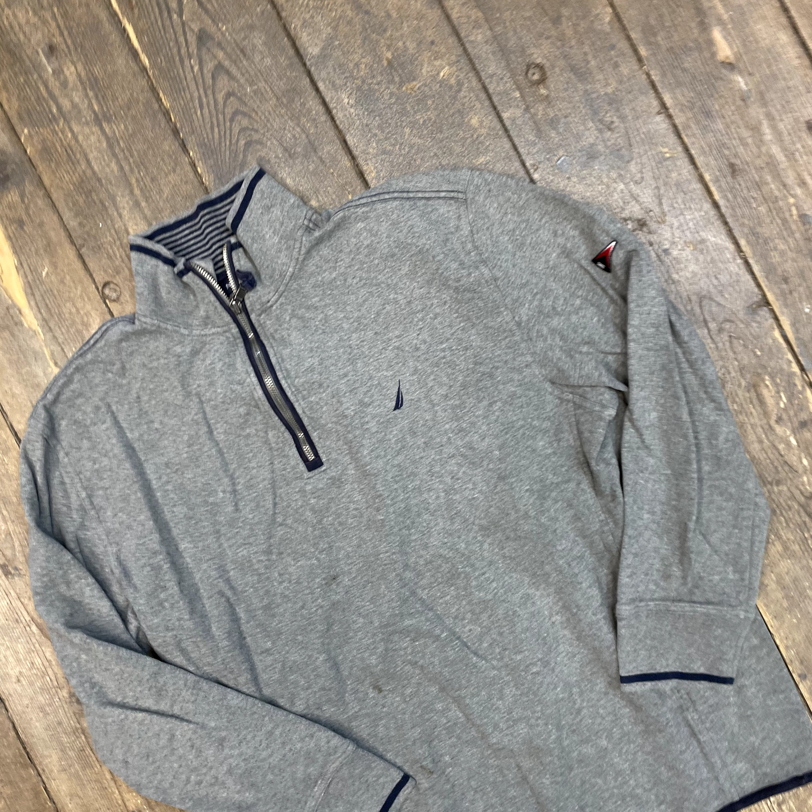 Nautica Sweatshirt Y2K Vintage Half-Zip High Neck Jumper, Grey, Mens XL image 3