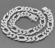Miami Cuban Link Chain 13 mm Braided Iced A  Out Rhinestones White Gold Plated