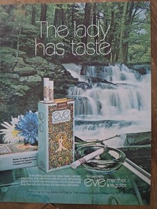 1972 Eve Menthol Cigarettes the lady has taste vintage waterfall ad 