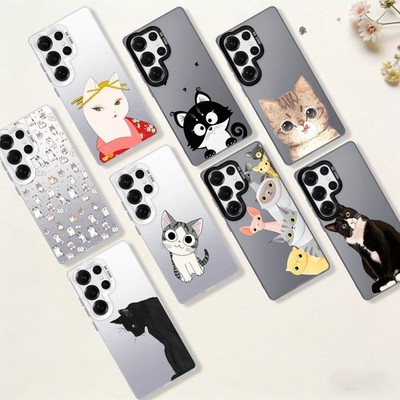 Laser PC Cover For Samsung S24 S22 S23 Ultra S25 S26 Cat Theme Design Phone Case