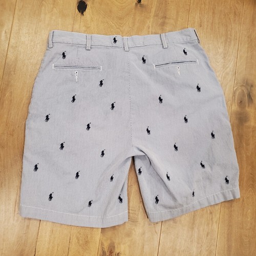 Polo Ralph Lauren Prospect Shorts Blue White Striped Sz 36 All Over Ponies - Picture 5 of 9