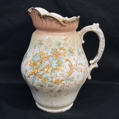 Antike S.F. Co Simon Fielding 13'' Porzellan Krug Blau Gold Blumen Chip