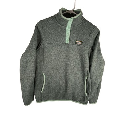L.L.Bean Fleece Jacket Womens Medium Petite Green Snap Front Pullover Pockets