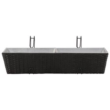 Balcony Trapezoid Rattan Planter Set 80 cm - with metal inserts & brackets 