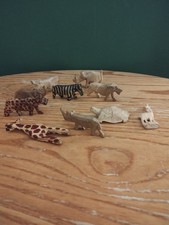 Vintage 10 Folk Art Hand Carved Wooden Miniature African Animals 5cm