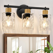 Bathroom Light Fixtures, 3-Light Coastal Vanity Lights with Crystal Glass Shade,
