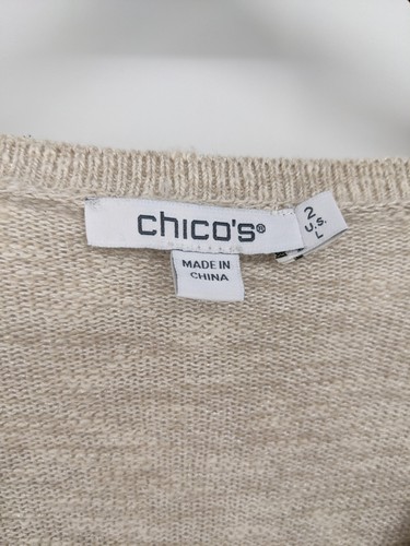 Chicos Pullover Damen groß Leinen V-Ausschnitt Blatt bestickt Pulli Kurzarm - Bild 5 von 8