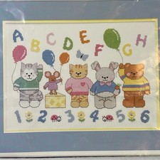 DIMENSIONS 3968 No Count Cross Stitch Kit w/Hoop ABC Buddies Started See Pics 