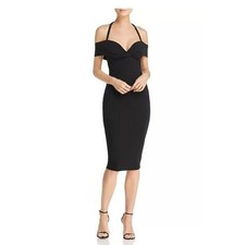 Nookie Athena Bodycon Evening Glam Halter Midi Dress Black NWT Medium