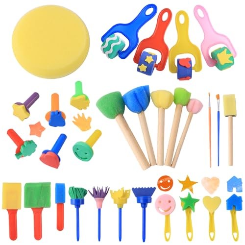 Kit peinture enfant de 30 pinceaux éponge réutilisables pour loisirs créatifs