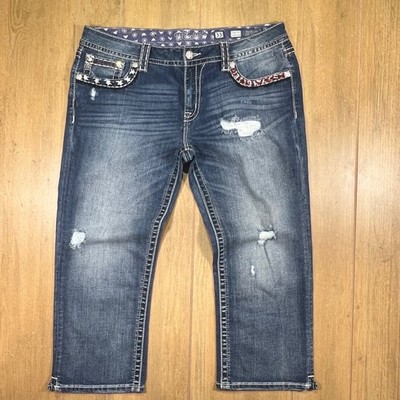 Miss Me Signature Cuffed Capri Distressed Americana Jeans JP7687P MK 555 Size 33