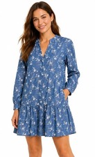 GAP Blue Floral Chambray Mini Dress Womens 4 Long Sleeve