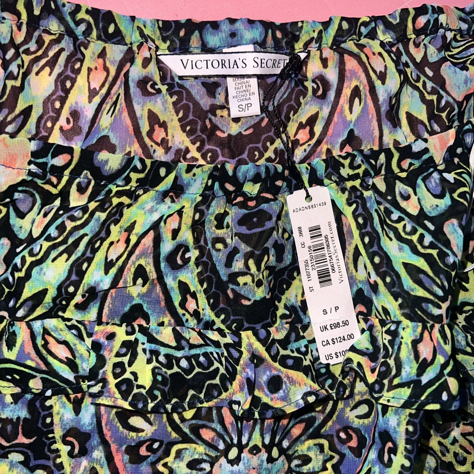 UNDERCOVER Victoria's Secret S MAXI ABITO COPRICOSTUME VESTITO chiffon verde blu MOSAICO GIARDINO