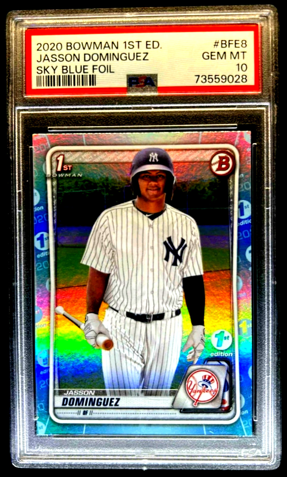 2020 Bowman 1st Edition Sky Blue Foil #BFE8 Jasson Dominguez Yankees PSA 10 GEM