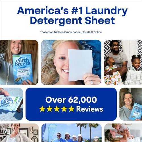 Earth Breeze Laundry Detergent Sheets Fresh Scent - 60 Loads Eco Liquidless... - Picture 8 of 9