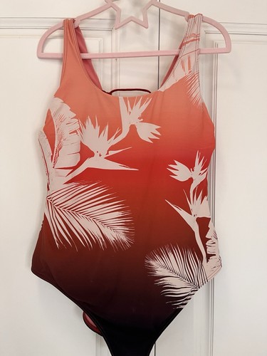 M&S Peach Orange Coral Tie Back Palm Print Swimsuit Size 18 🤩 - Picture 2 of 8