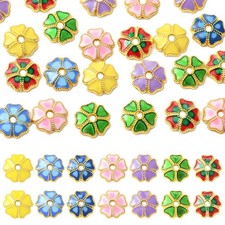 30pcs Multicolor Enamel Flower Spacer Bead Caps Floral Beads End Caps for DIY