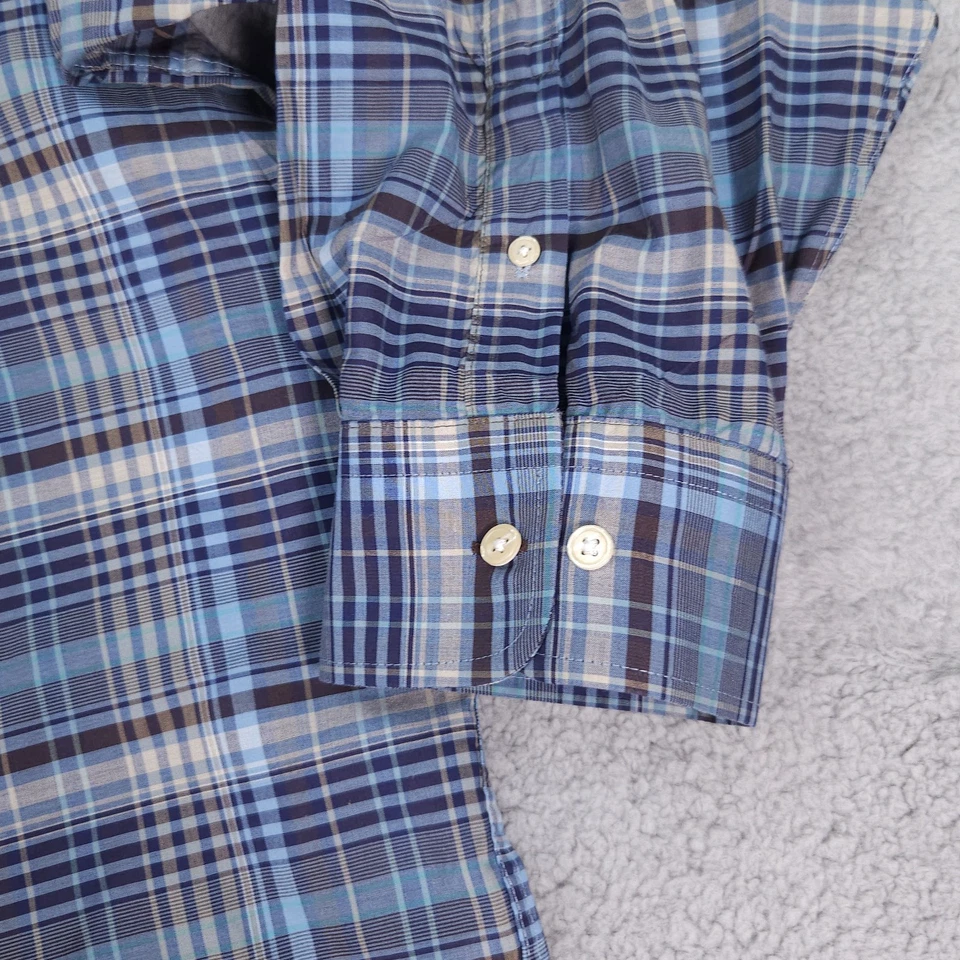 Camisa Joseph Abboud Abotonada Para Hombre 4XL Azul Marrón A Cuadros Manga Larga Foto 4 de 4