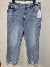 Time  Tru High Rise Straight Leg Destructed Hem Jeans 26" Inseam Sz 18 NWT