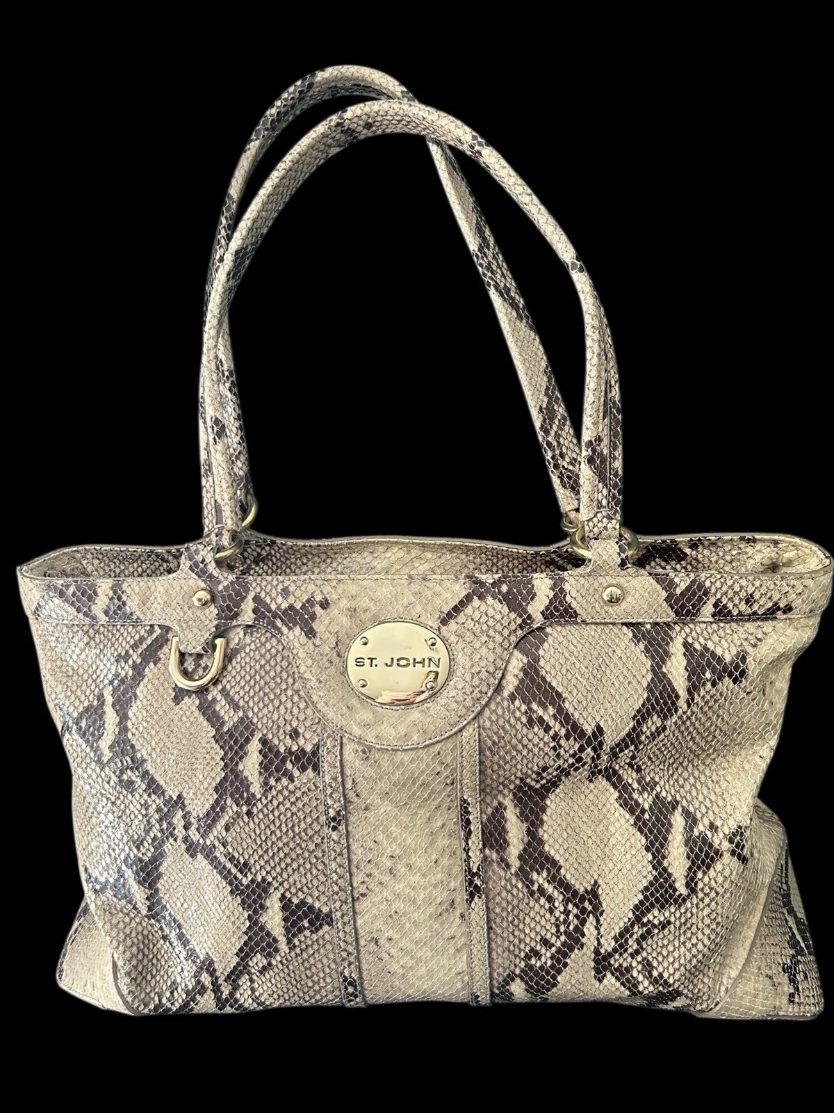 St John PYTHON Snakeskin Tote Handbag 16"x10"x6" … - image 1
