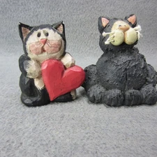 Blossom Bucket SUZI Skoglund Kitty Cat Black Tabby & Wood Carved Kitty w Heart