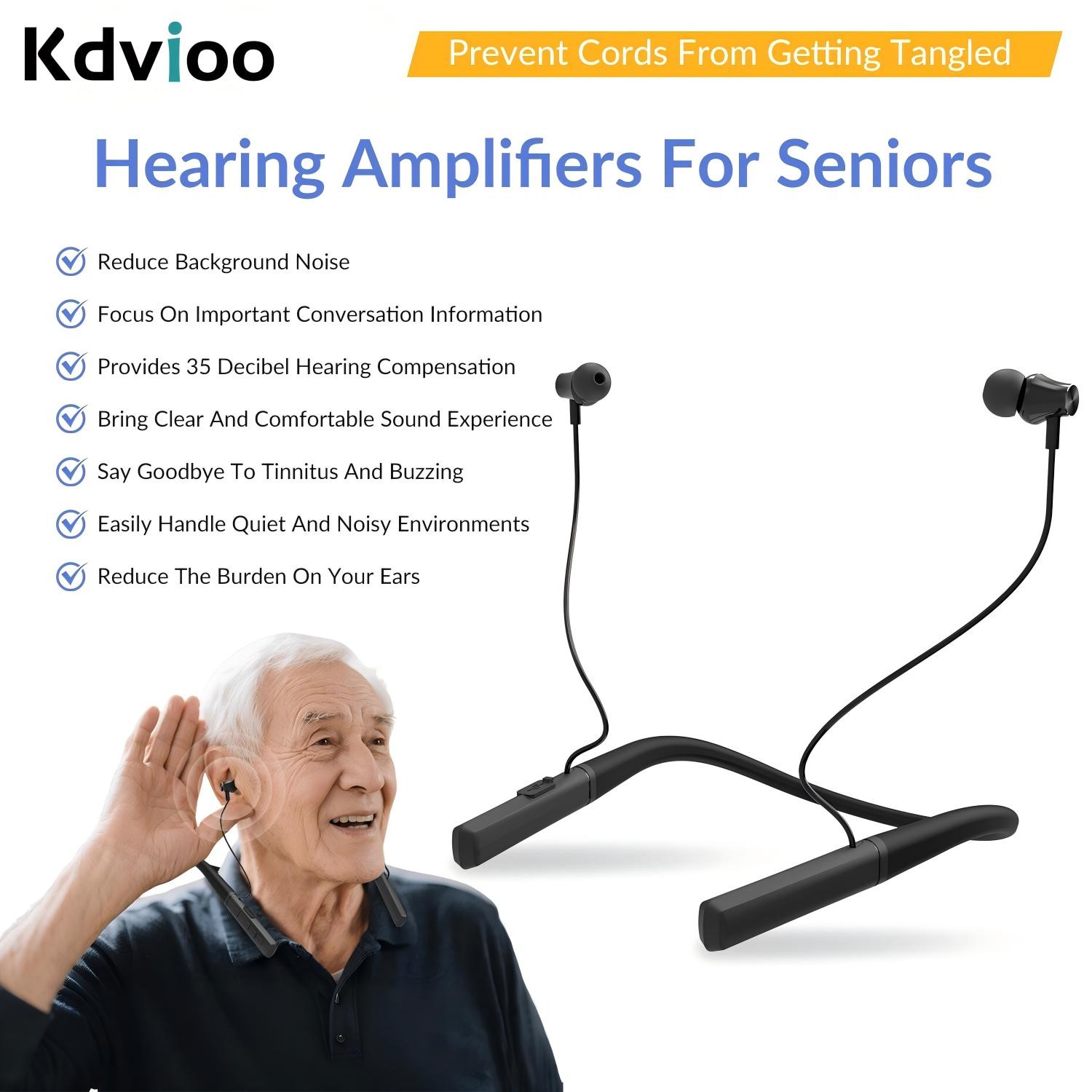 Neckband Hearing Amplifier OTC for Seniors Rechargeable for Air Conduction Loss