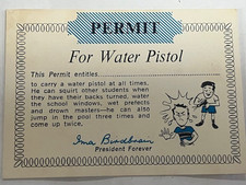 Vintage Scanlens 1968 Card only Permit for Water Pistol approx 88mmx64mm