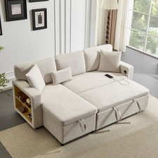 L Shaped Sofa Bed Corner Couch 3 Seater With Ottoman Storage, USB Port, Beige