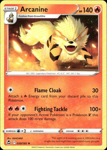 Arcanine Silver Tempest 020/195 Rare Pokémon — English NM