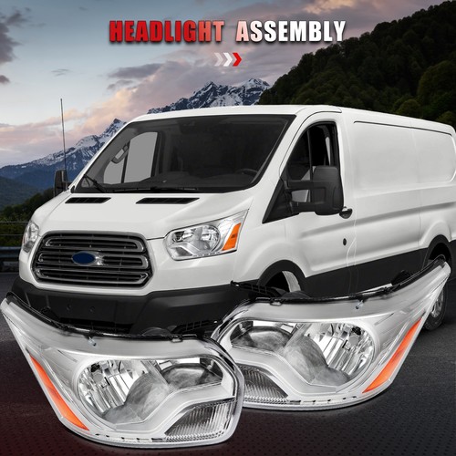 Fits Ford Transit 150 250 350 2015-2023 Headlights Assembly Pair Chrome Housing